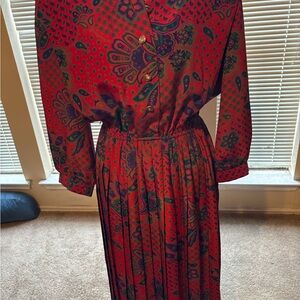 Vintage Elegant Red and Purple Paisley Dress